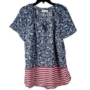 Kim Rogers Paisley Leaf Striped Blouse XL